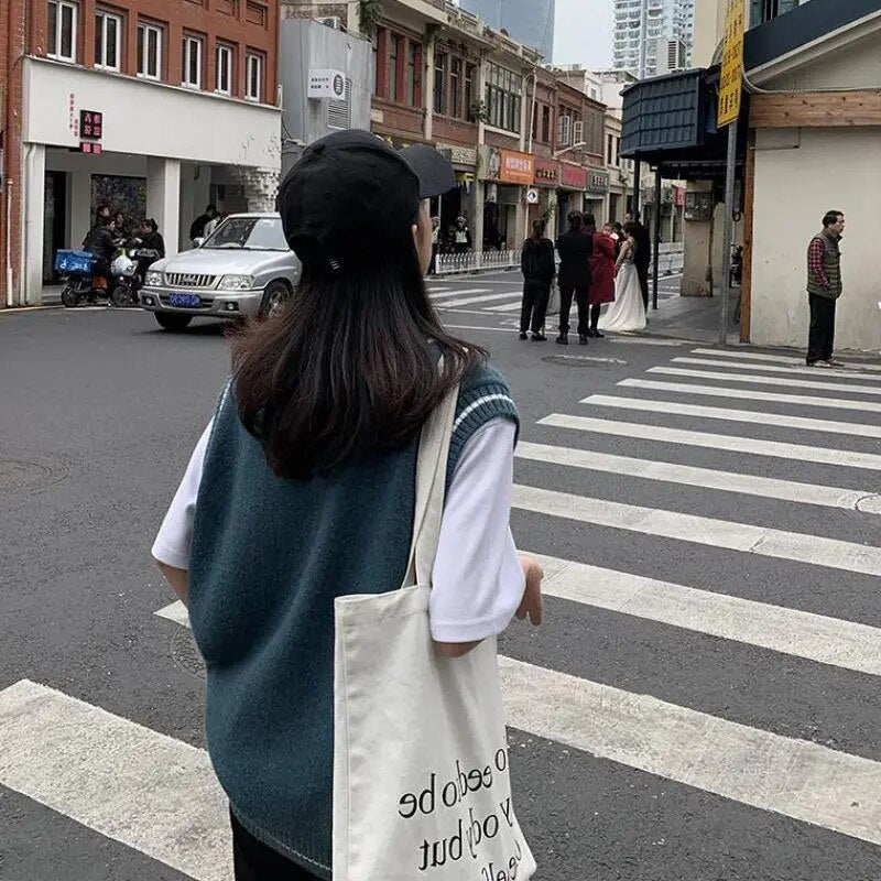 Vests Women Simple Classic BF Spring Autumn Femme Knitted Outwear Young Lovely All-match Striped Schoolgirls Sleeveless Jacket - KAISERINC