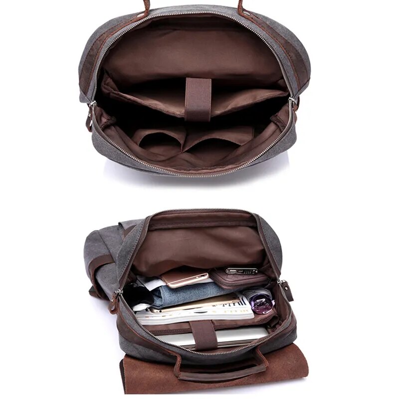 VASCHY Leather Laptop Backpack Travel Leisure Casual Canvas Campus School Rucksack with 15.6 Inch Laptop Compartment