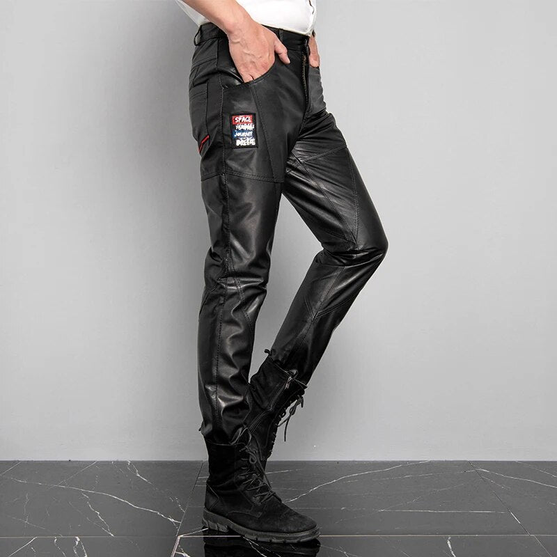 Genuine Leather Pants Men Real Sheepskin Motorcycle Male Trousers Autumn Winter Fashion Korean Hip Hop Punk Streetwear Plus Size