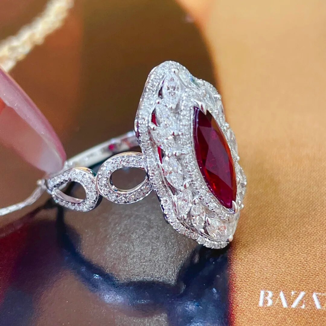 LR713 Ruby Ring Fine Jewelry Solid 18K Gold Nature Red Ruby 1.2ct Diamonds Rings for Women Fine Presents