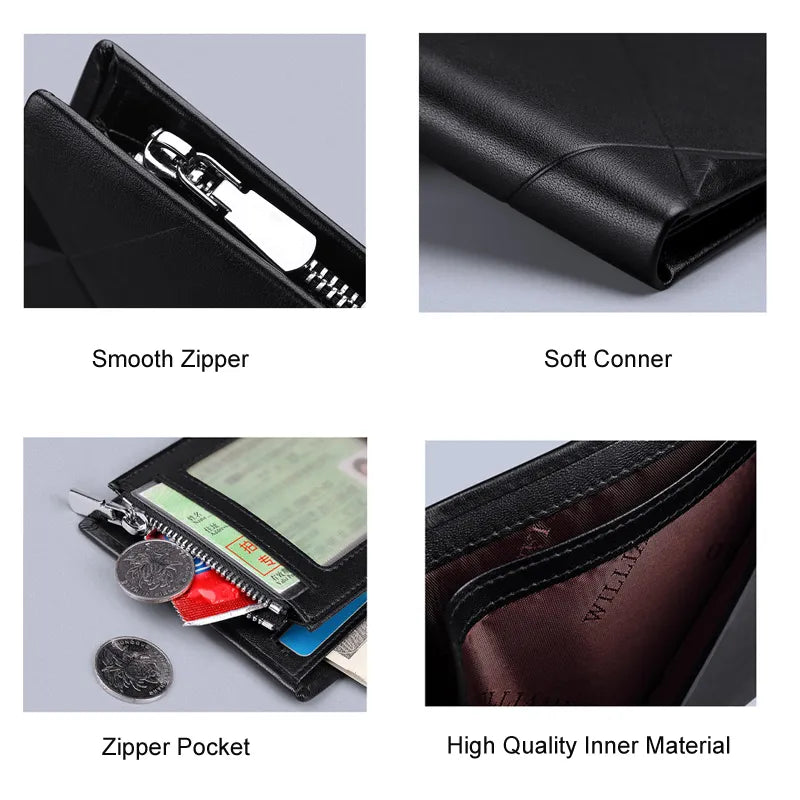 WILLIAMPOLO Men's Slim Wallet Genuine Leather Mini Purse Casual Design Bifold Wallet Brand Short Slim Wallet