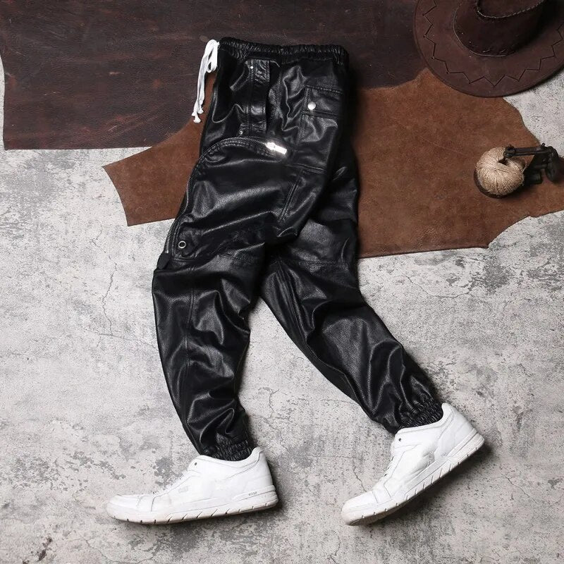Black High Street Biker Pants Korean Style 2022 Spring Autumn New Classic Vintage Mens Solid Fashion Casual Pants Concise