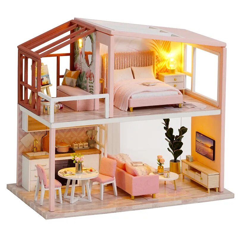 CUTEBEE DIY Doll House Wooden Doll Houses Miniature Dollhouse Furniture Kit with LED Toys for children Christmas Gift QL03
