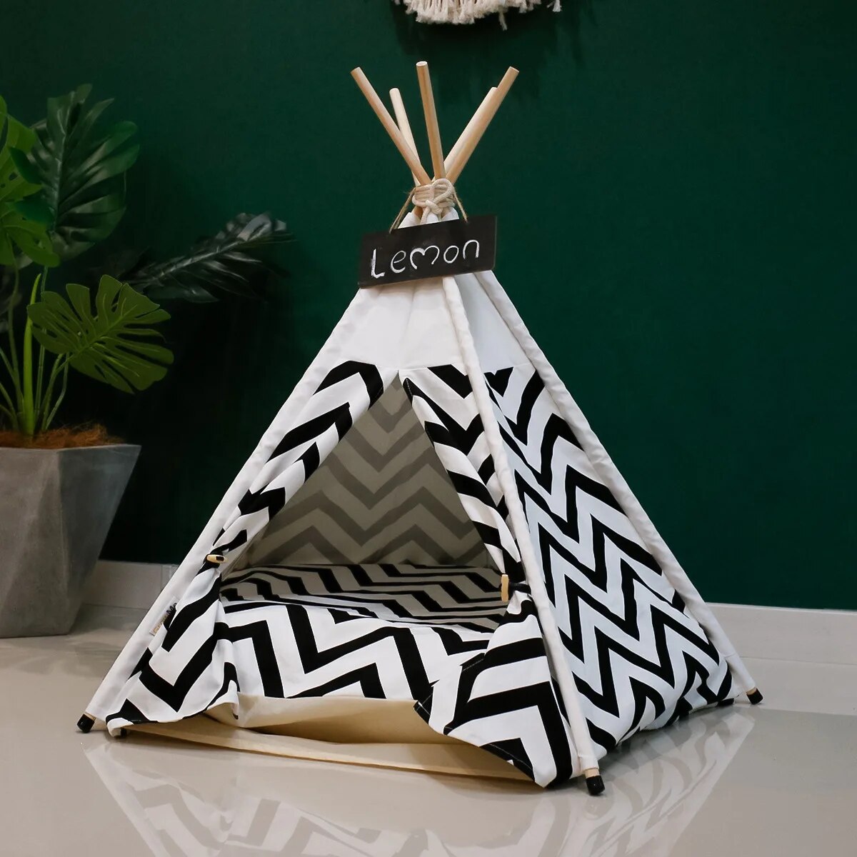 Cat Teepee Bed Dog House Canvas Pet Tent Indoor Outdoor Portable Puppy Houses Kennel with Cushion for Small Puppy Cats Kittens