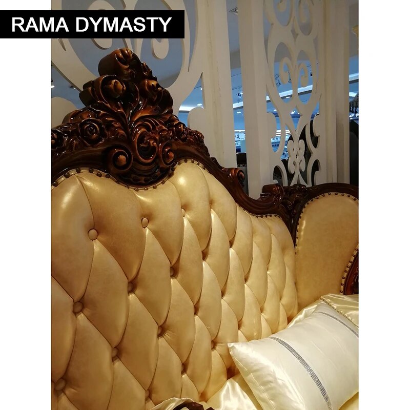High Quality Modern Luxury Wooden Beds Furniture Sets Design, French Carving Leather Bed King Size bed