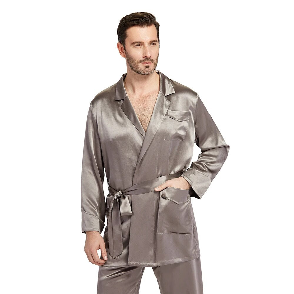 LILYSILK 100 Silk Pajama Set for Men 22 momme Robe Style Sleepwear Long Sleeves Luxury Natural Men's Clothing Free Shipping