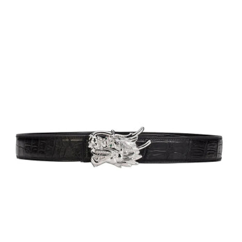 menggeka new crocodile lether male belt  S925 Sterling silver dragon head silver buckle male crocodile belt Plate buckles male