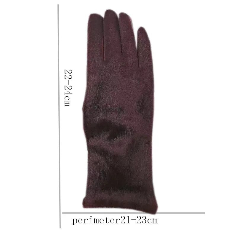 Gloves winter ladies wristband fashion sheepskin gloves wine red new warm female leather AB version wool lining imitation sea li