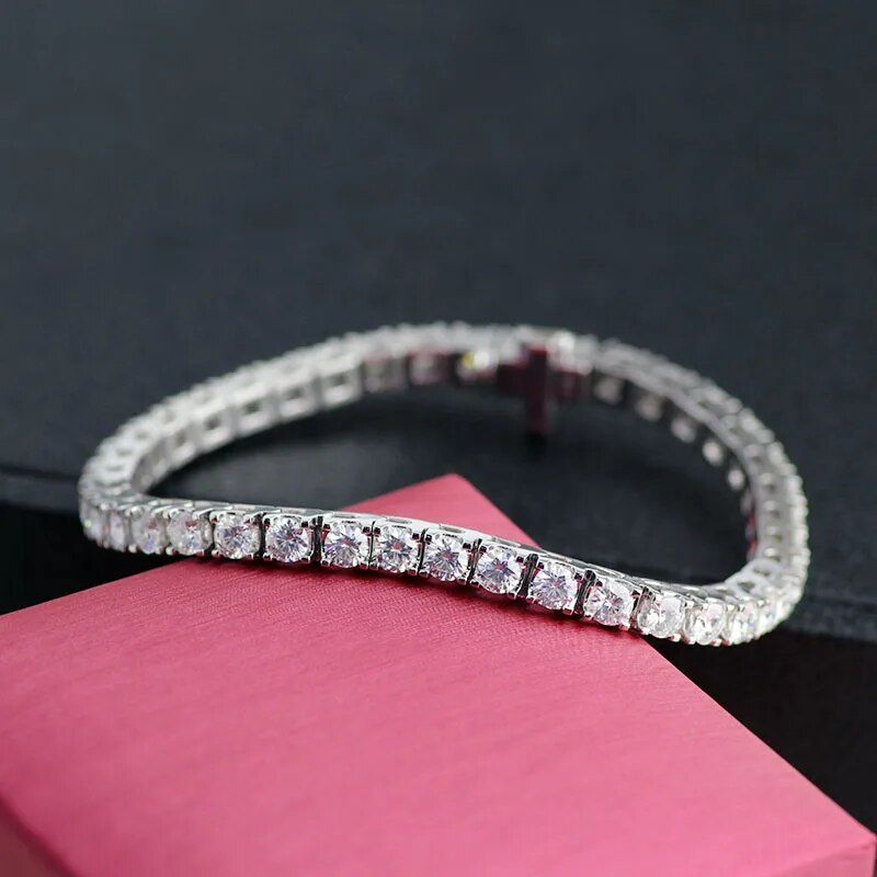 Lab Grown Test Positive Round Brilliant DEF Color 27 Pcs 6.5mm CTW Near 27 Carats Moissanite 14K White Gold 18cm Tennis Bracelet