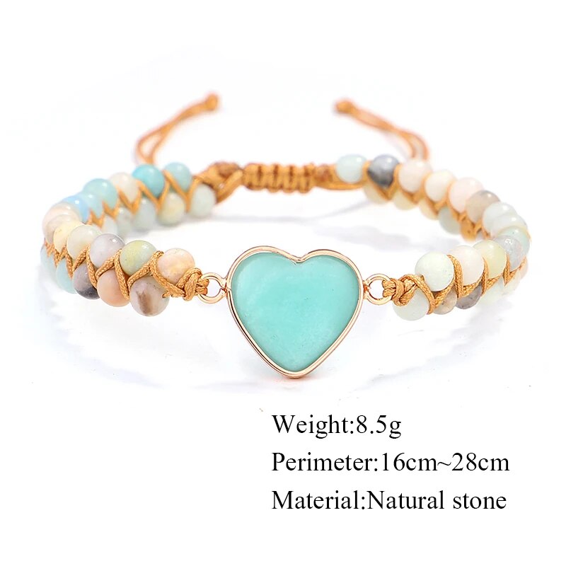 Handmade Jewelry Amazonite Heart Shape Charm Bracelets for women String Braided Macrame Bracelets Lover Wrap Bracelet Femme