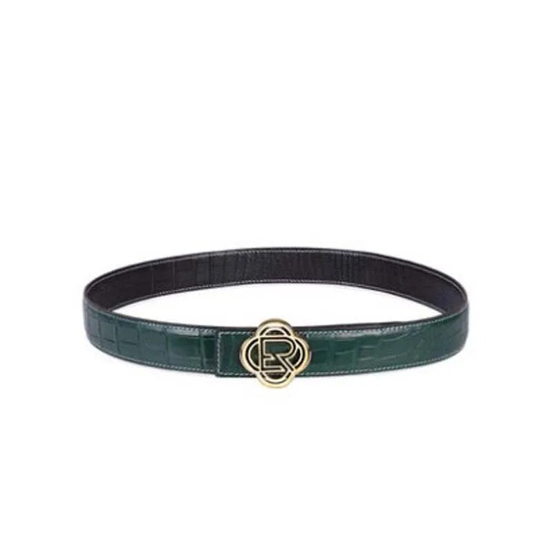 ouluoer new arrival import men crocodile belt  niche  fashion  leisure  male  smooth buckle double side  men belt  tide men belt