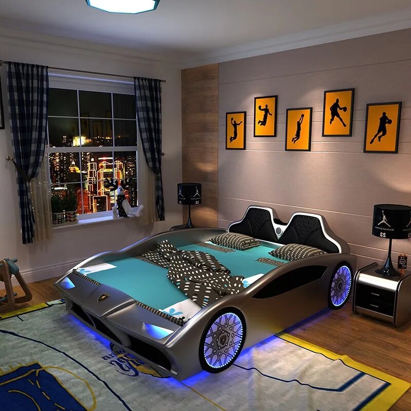 Children's Bed Boy Single Bed 1.5 Small Bed Solid Wood Cartoon Sports Car Bed Boy Teenagers Children Furniture
