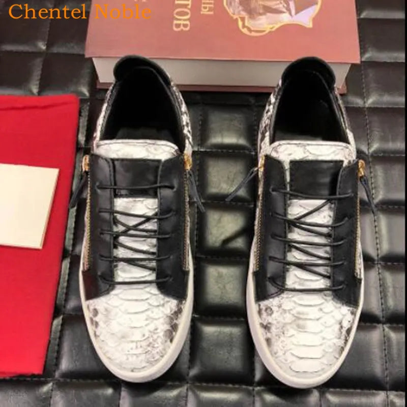 Brand Chentel Irregular Pattern Male shoes Leather Men Casual Shoes Party Shoes Men Flats Lace-Up Zip Sneakers Big Size