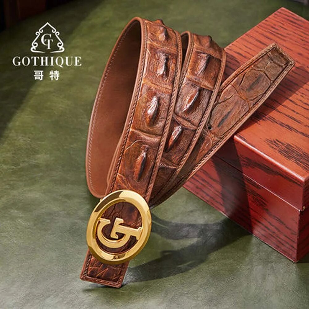 gete Big bone  Bay crocodile Belt  male estuarine crocodile leather Smooth buckle  trend  business affairs  high-grade male belt