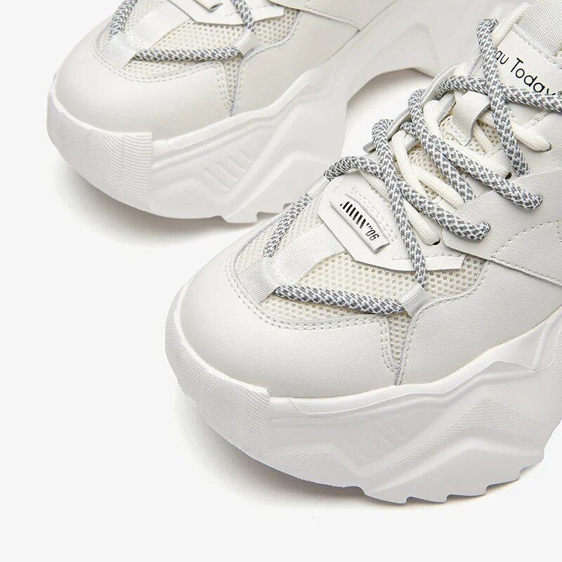 BeauToday Chunky Sneakers Women Synthetic Leather Patchwork Mixed Color Side Lace Fashion Thick Sole Ladies Casual Shoes 29413