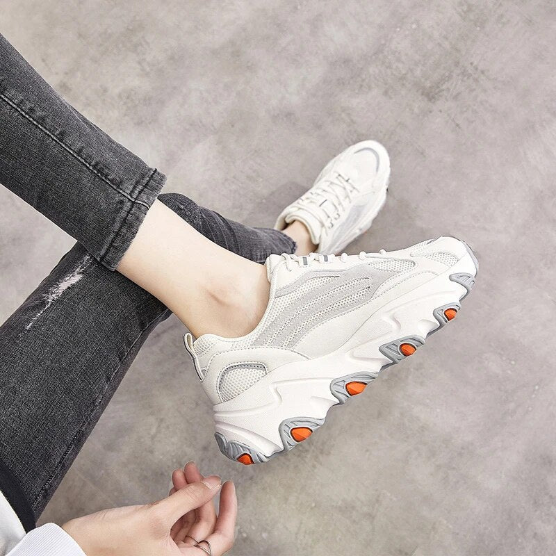 2021 Fashion Women Shoes Chunky Casual Sport Sneakers Thick Heels Female Walking Vulcanize Shoes Comfortable Ladies Sneakers