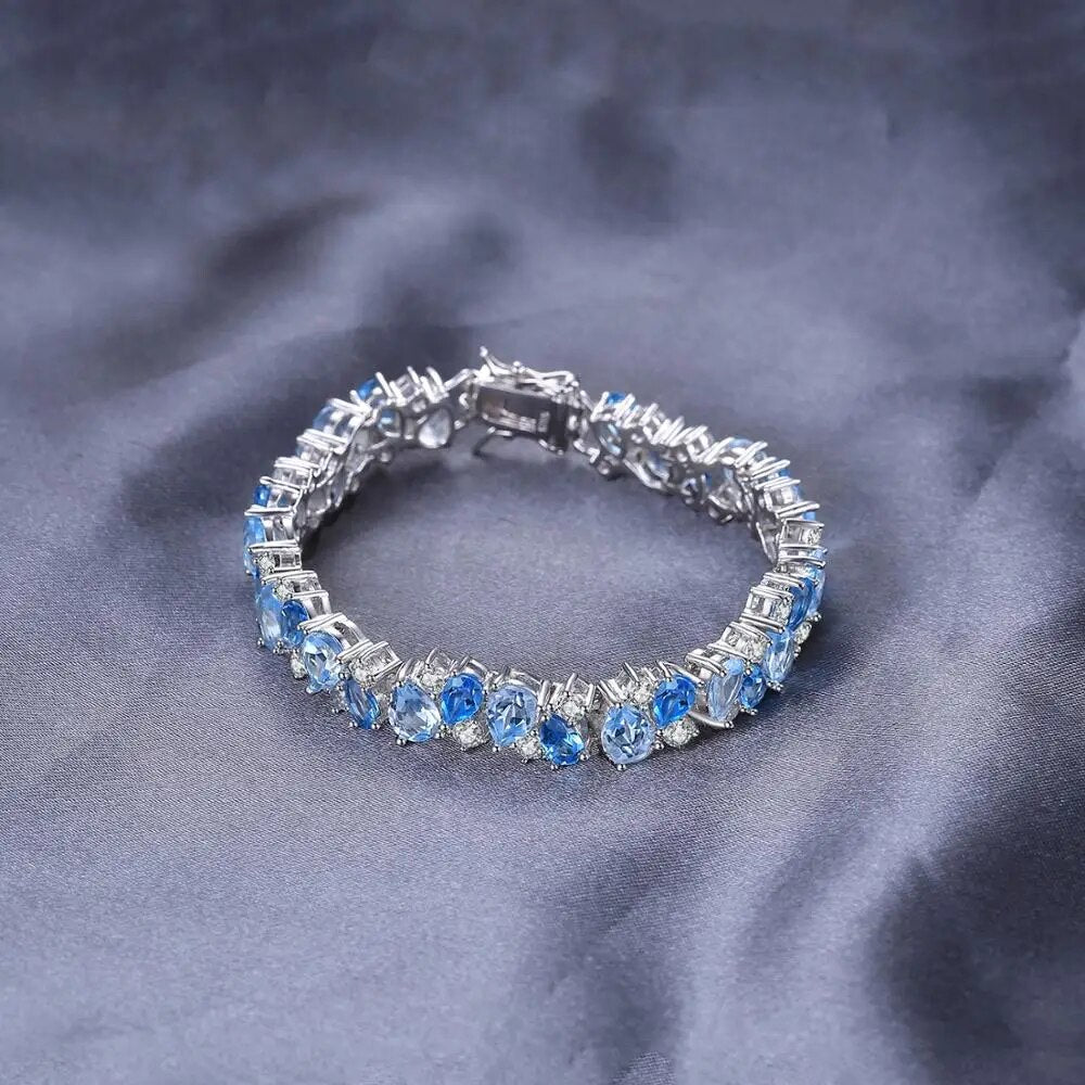 JewelryPalace LUXURY 23ct Natural Sky Swiss Blue Topaz 925 Sterling Silver Tennis Bracelets for Women Unique Gemstone Jewelry