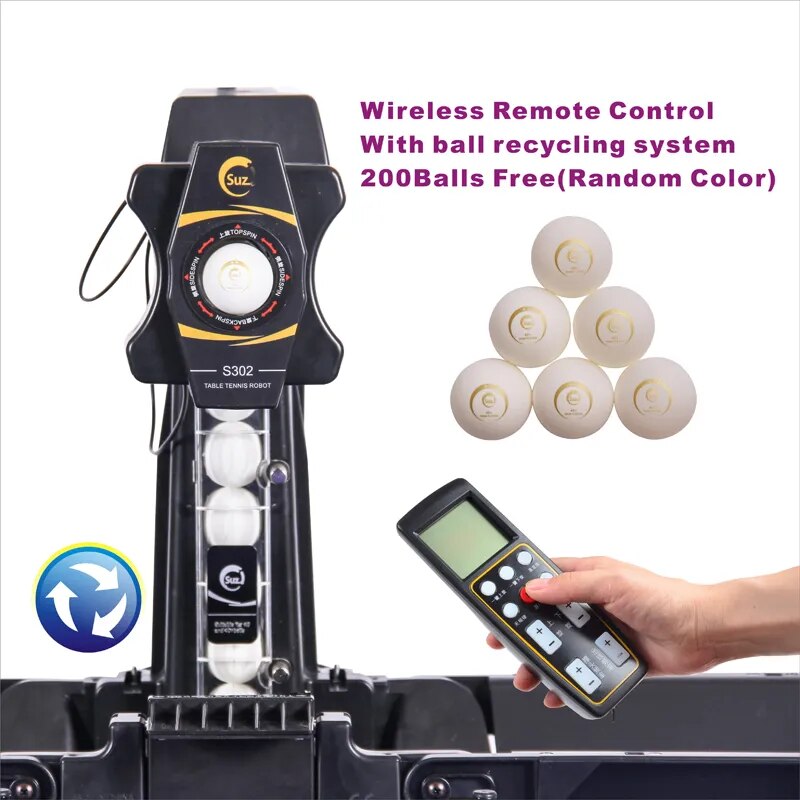 SUZ Wireless Remote Control Table Tennis Robot S302 PING PONG Training Machine Automatic Tennis-Ball-Machine  for 40+ balls