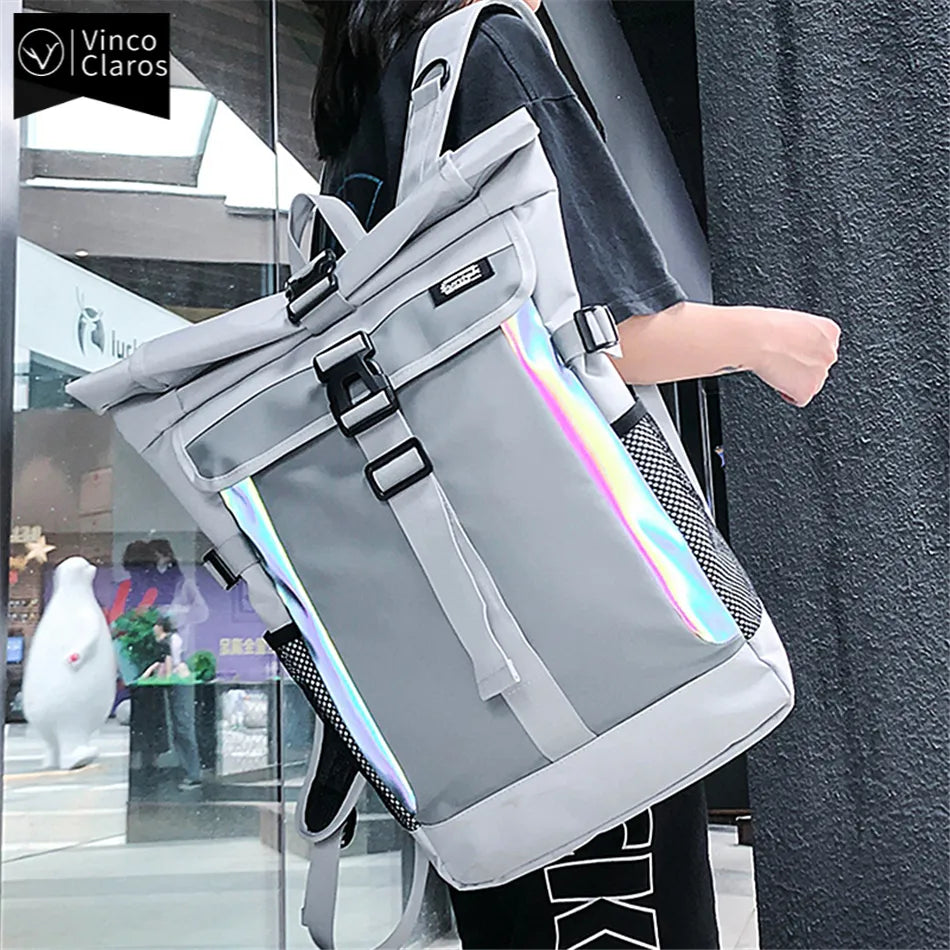 Trend Cool Men's Reflective Backpack Large Capacity Waterproof Travel Backpacks Fashion School Backpack for Teenager Big Bag Men