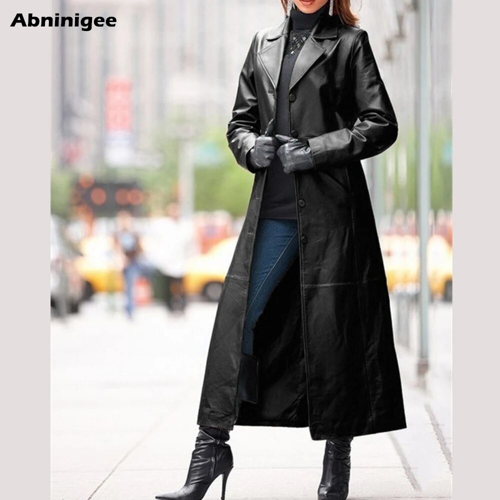 Leather Jacket Women 2021 Long Women's Clothing Spring Solid Color Steampunk Gothic Lapel  Biker Jacket Woman Faux Fur Coat