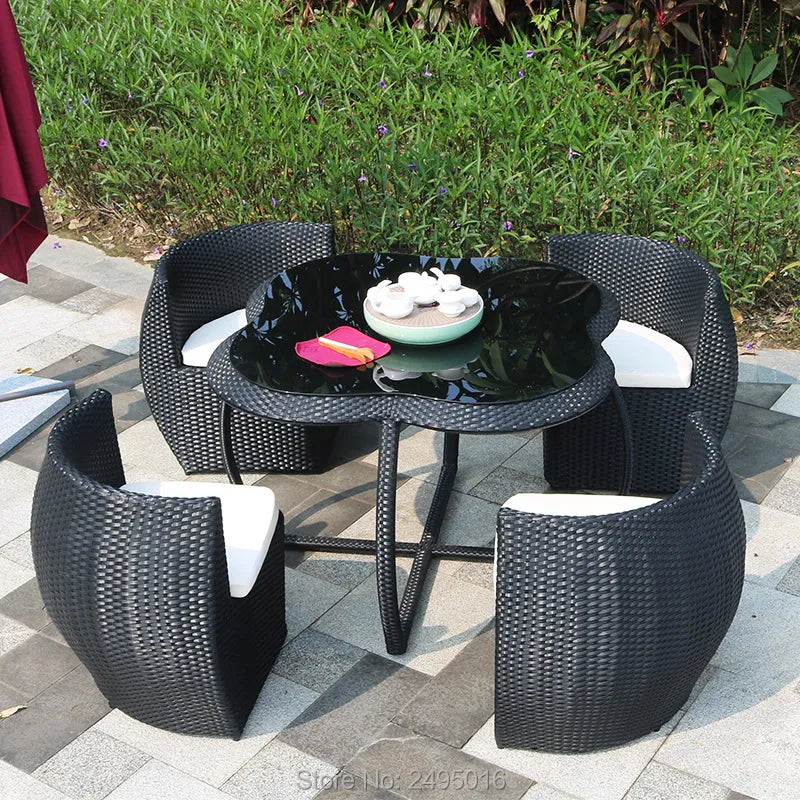 5 pcs Garden chat set Rattan woven metal Frame wicker Dining table Set all-weather Outdoor Patio Furniture custom color hot sale