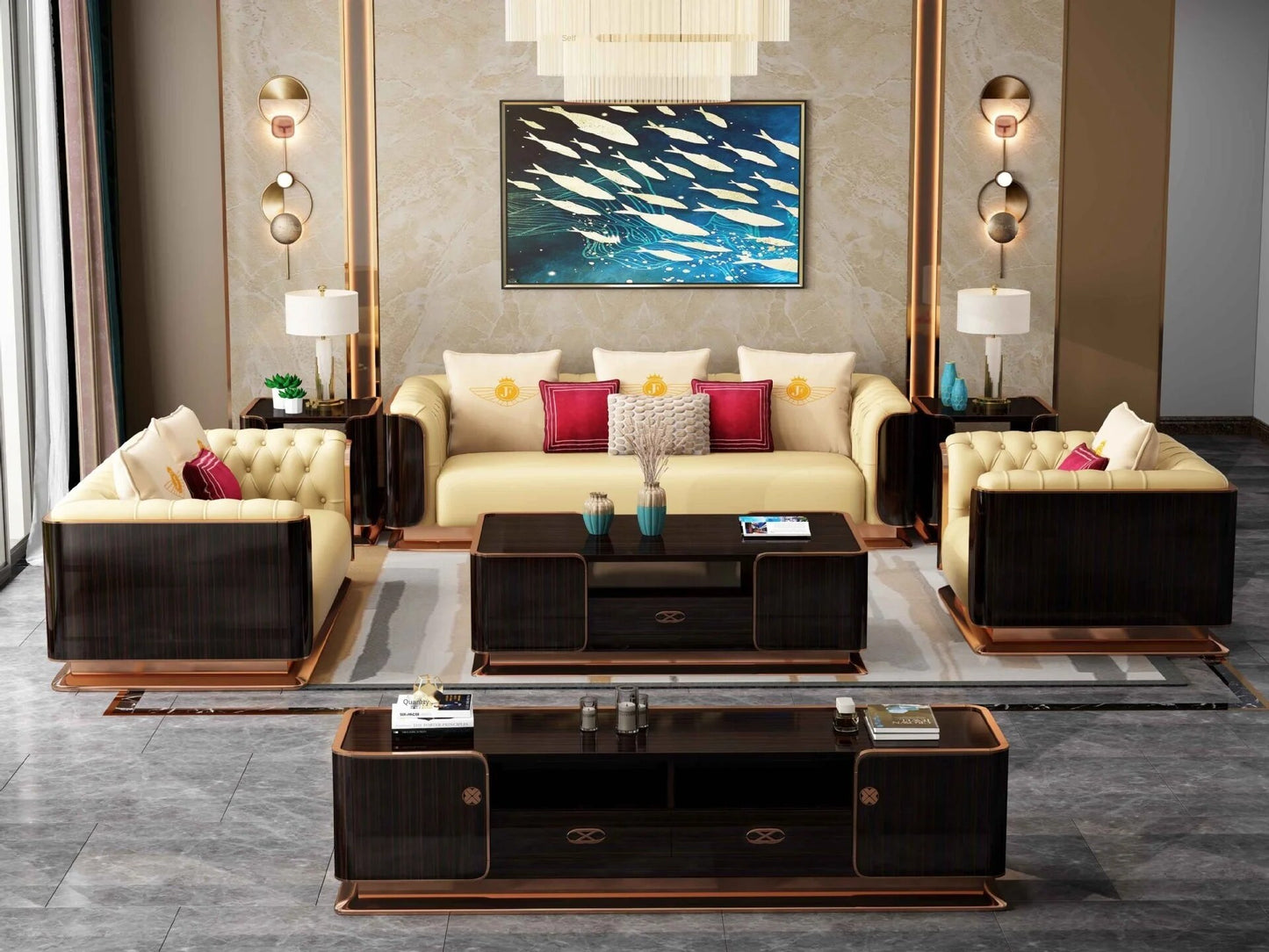 Light luxury first floor cattle villa living room combination sofa furniture