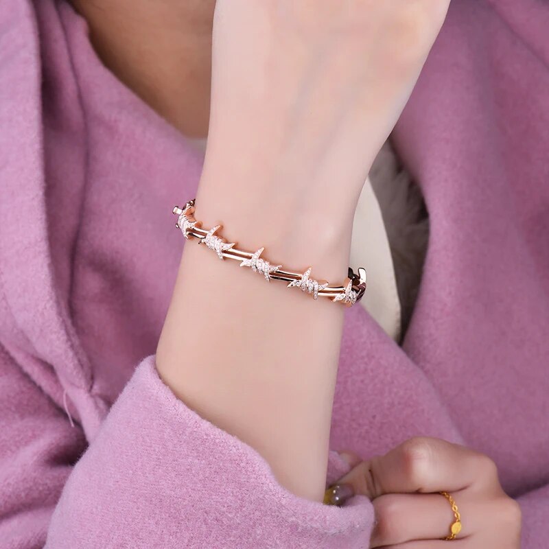 LOVERJEWELRY Diamonds Bangles Lady Wedding SI Genuine Diamonds Real 18Kt Rose Gold Bracelets For Women Luxury Lewels 2022