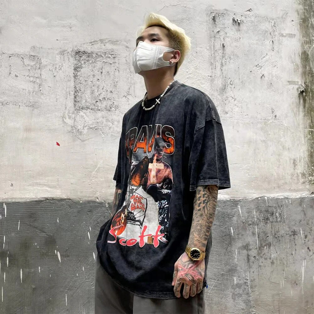 Dark Icon Rapper T-shirt Men Summer Round Neck Hipster Tshirts Street Fashion Tee Shirts Man Black White Tee