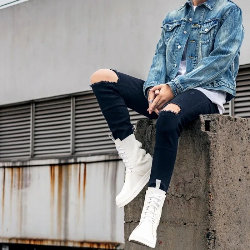 Fashion Brand Men High Top Shoes Ankle Lace Up Thick bottom Genuine Leather Casual Sneaker Personality Street Style Couple Shoes