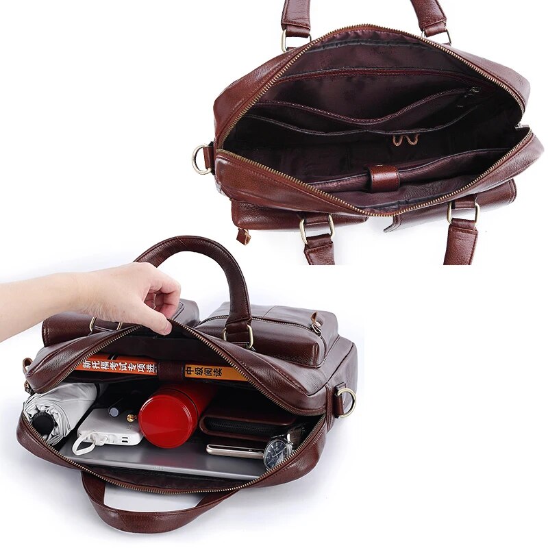 Men Genuine Leather Handbag Large Business Travel Messenger Bag Male Leather Laptop Bag Men's Documents Crossbody Shoulder Bag