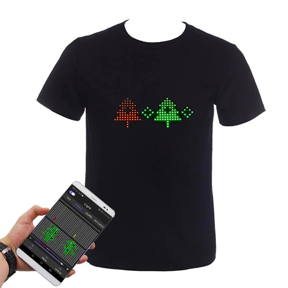 12pcs/lot Bluetooth Programmable Led T-shirt Dj LED Tshirt Built-in Battery Scrolling Text Animation Message Matrix Display