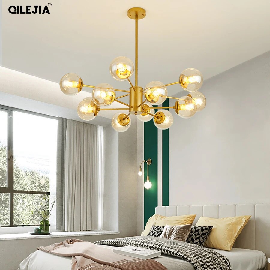 Chandelier Nordic Creative Art Lighting Post-modern Simple Atmosphere Bedroom Dining Room Lamp Iron Magic Bean Living Room Lamp