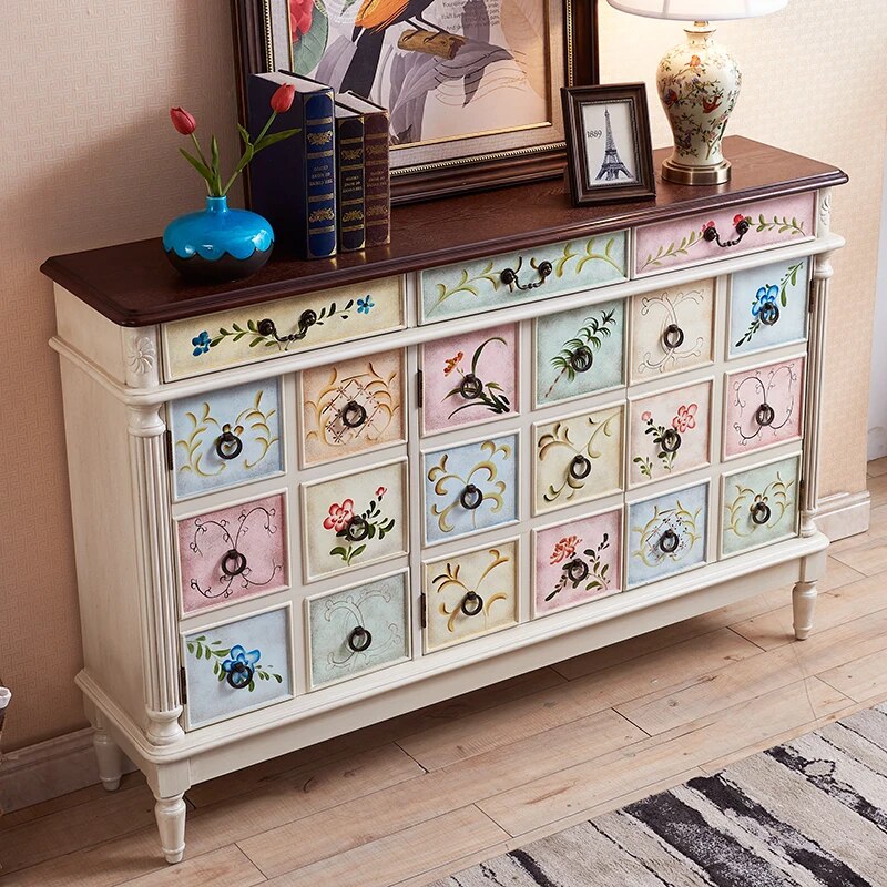 American-style shoe cabinet door painted partition cabinet solid wood European-style entrance shoe cabinet furniture living room