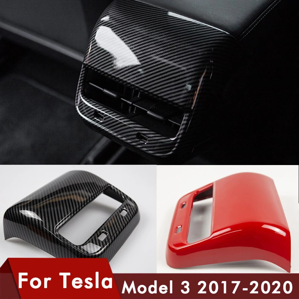 Heenvn 2021 Model3 Car Carbon Fiber ABS Rear Air Vent Outlet Cover Trim For Tesla Model 3 Accessories Interior Model Y Three New