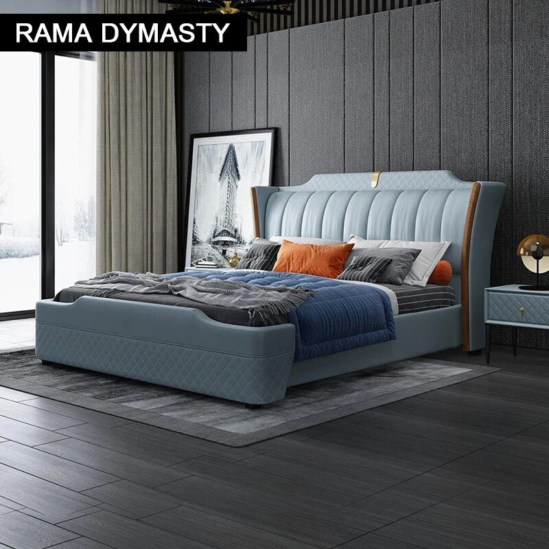 RAMA DYMASTY genuine leather soft bed modern design bed/ fashion king/queen size bedroom furniture