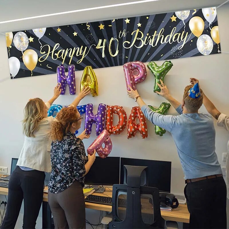 30 40 50 60 Years Old Birthday Backdrop Decor Happy 30th Birthday Banner Garland For Adult Black Gold Party Supplies Photo Props