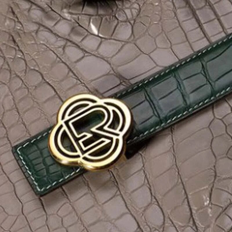 ouluoer new arrival import men crocodile belt  niche  fashion  leisure  male  smooth buckle double side  men belt  tide men belt