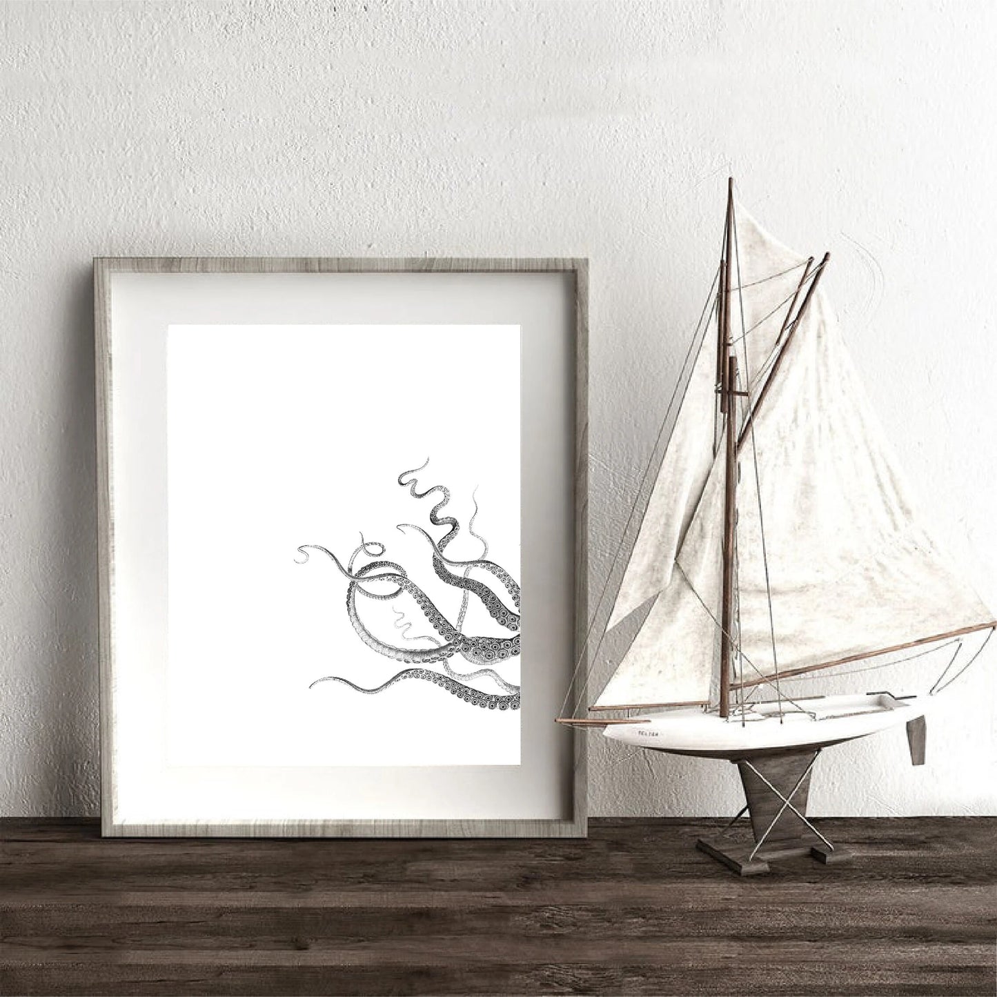 Octopus Triptych Posters and Prints Nautical Wall Art Canvas Painting Bodner Octopus Black White Pictures Bathroom Home Decor