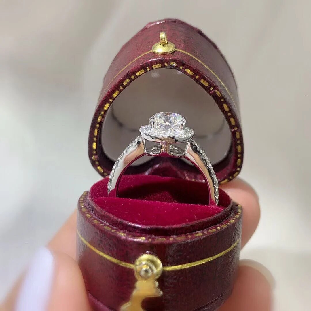 18k White Gold Real Natural Diamond Engagement Ring 1.00carat I color SI 2 with side real diamond 0.483carat Gift For Lady