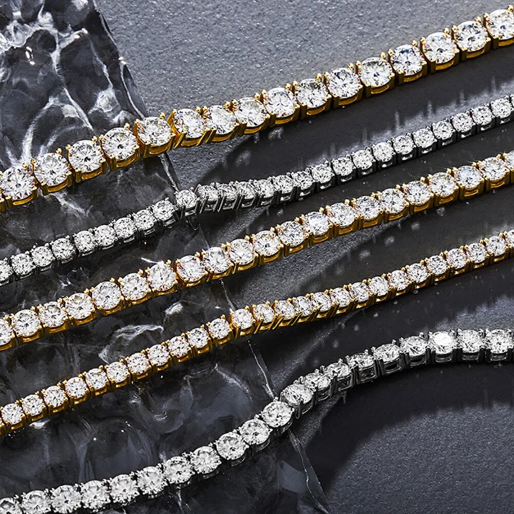 TOPGRILLZ 925 Sterling Silver D Color Moissanite Bracelet 3-5mm Round Cut Tennis Bracelet High Quality Hip Hop Fashion Jewelry