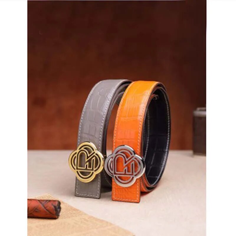 ouluoer new arrival import men crocodile belt  niche  fashion  leisure  male  smooth buckle double side  men belt  tide men belt
