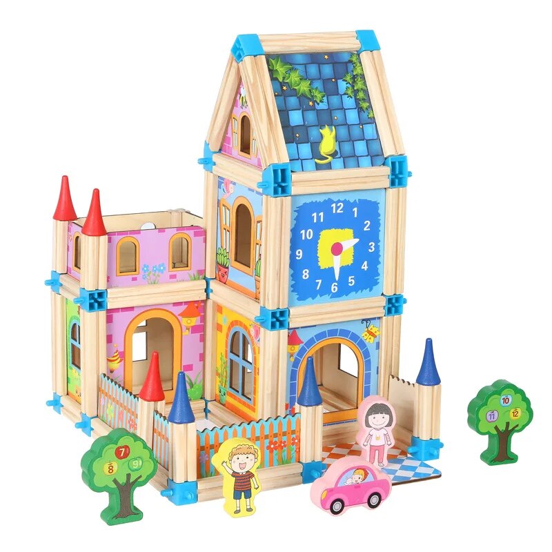 DIY Wooden Dollhouse Kids Assemble Family DollHouse Castle Toys With Car Colorful Casa Doll Houses Wood Toys For Children Gifts