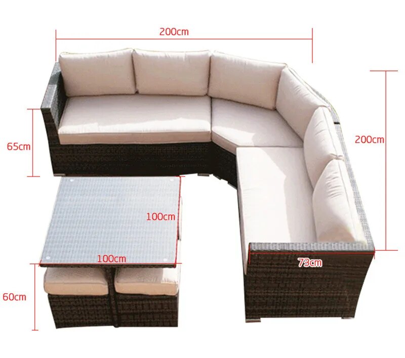 4-Piece Furniture Sectional Sofa Set All Weather Warm Wicker with Cushions & Sophisticated Glass Coffee Table Conversation brown