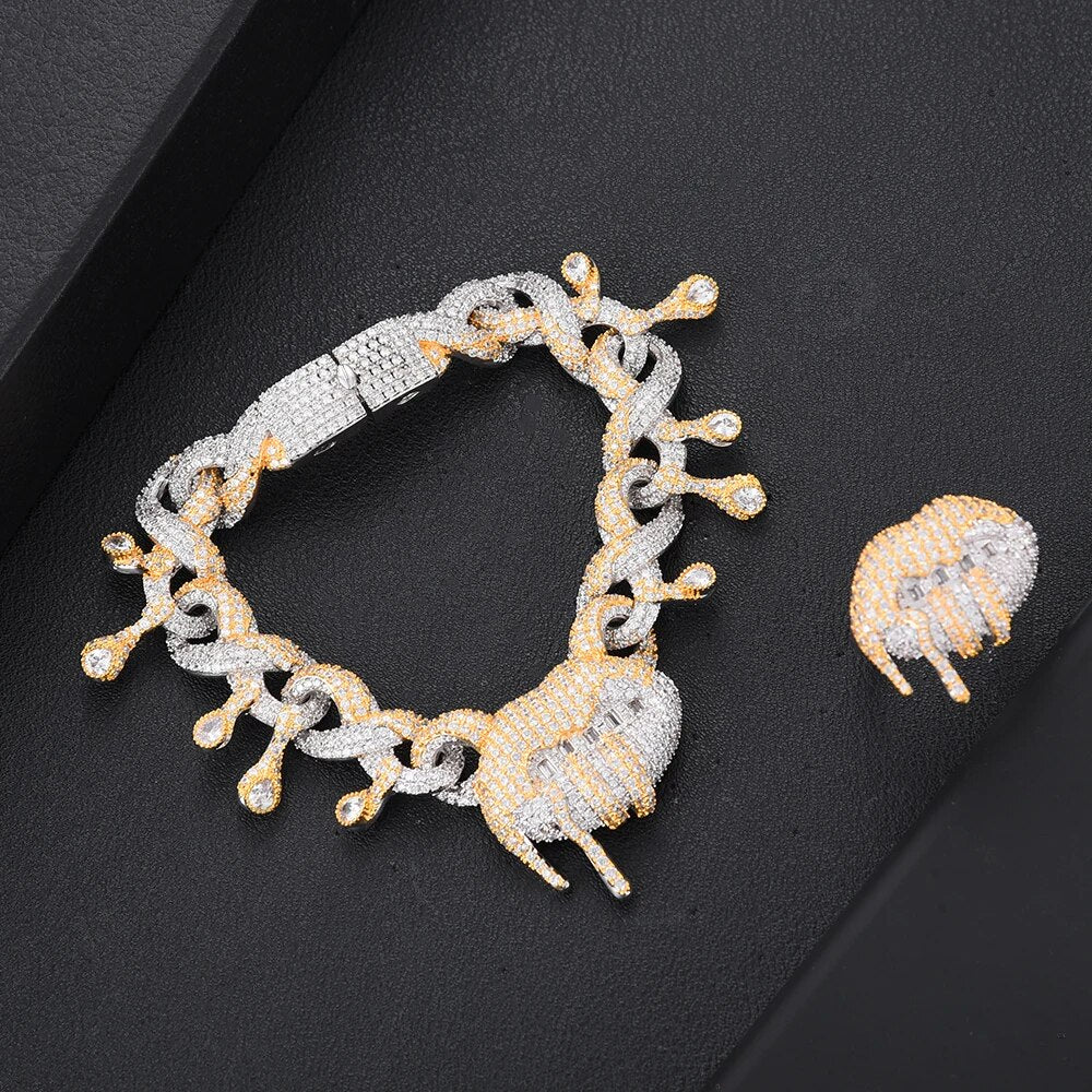 4PCS iced out bling hip hop women jewelry Set Tennis Chain with CZ Miami Cuban Link Chain Trendy Sexy Lips Charm choker necklace
