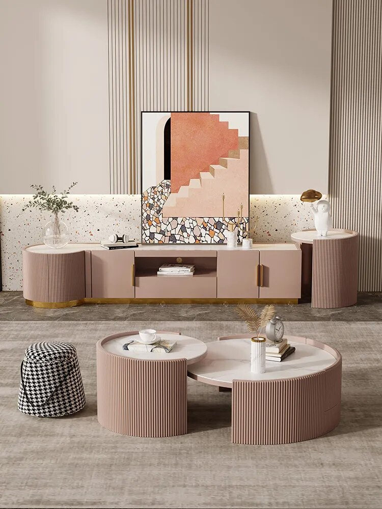 high-end living room coffee table TV cabinet 2021 new post-modern minimalist rock plate fashion complete sets of furniture