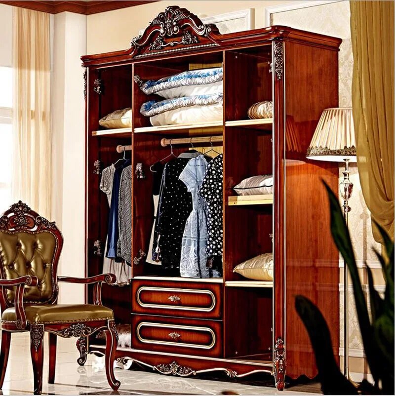 four door wardrobe Antique  European whole wardrobe French rural furniture wardrobe pfy5002