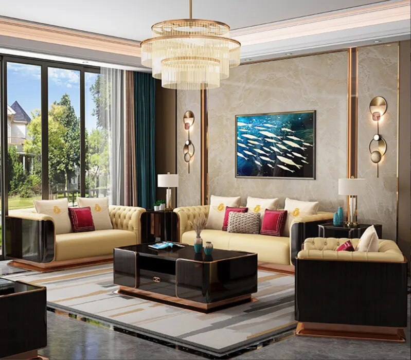 Light luxury first floor cattle villa living room combination sofa furniture