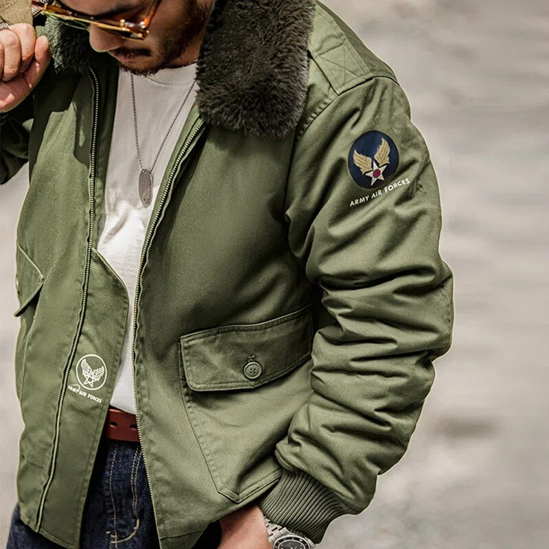 Maden Winter B15 Jackets Men American Retro Bomber Air Force Bomber Jacket Coat Fall Padded Fleece Collar Coats Men's Clothing