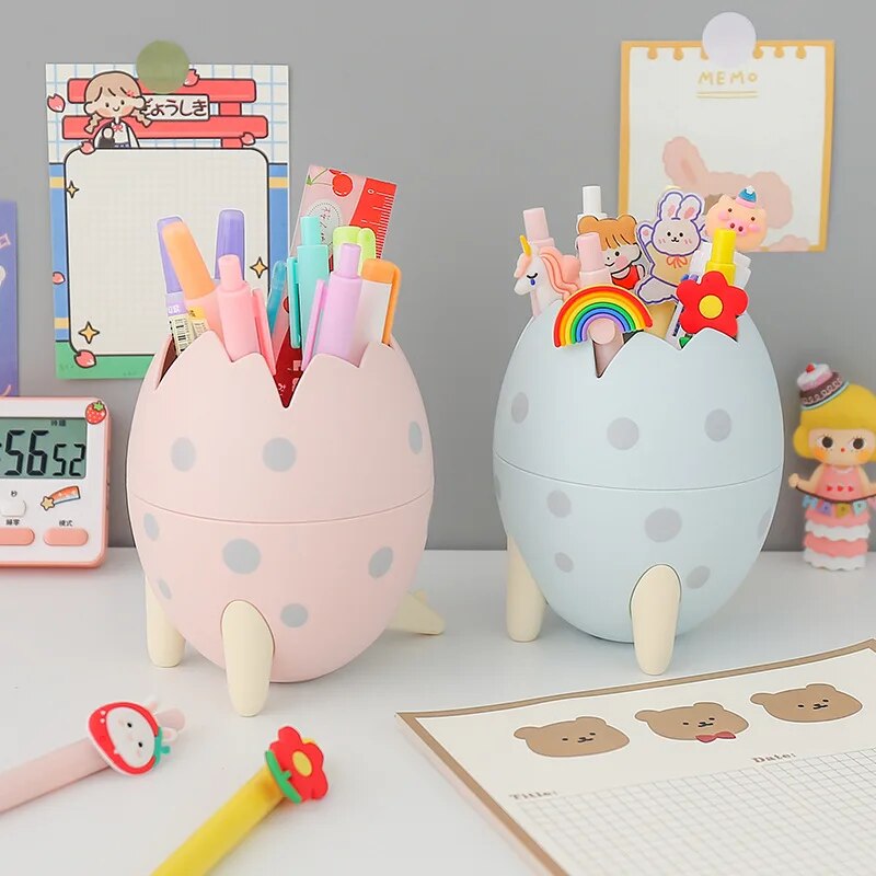 Kawaii dinosaur egg pen holder large capacity cute cartoon desktop stationery storage box office multi-function pen holder