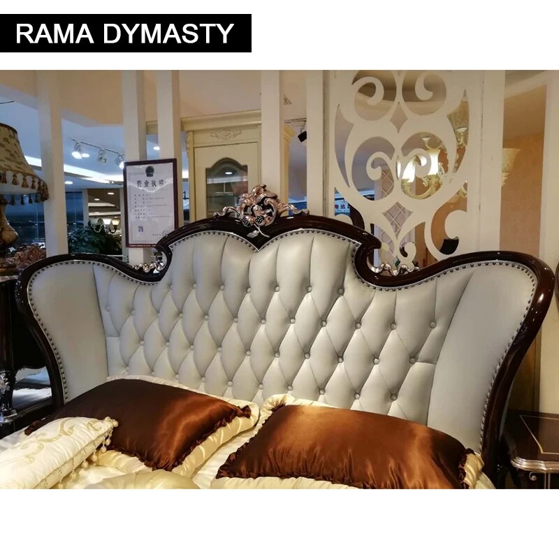 High Quality Modern Luxury  Wooden Beds Furniture Sets Design, French Carving Leather Bed King Size bed
